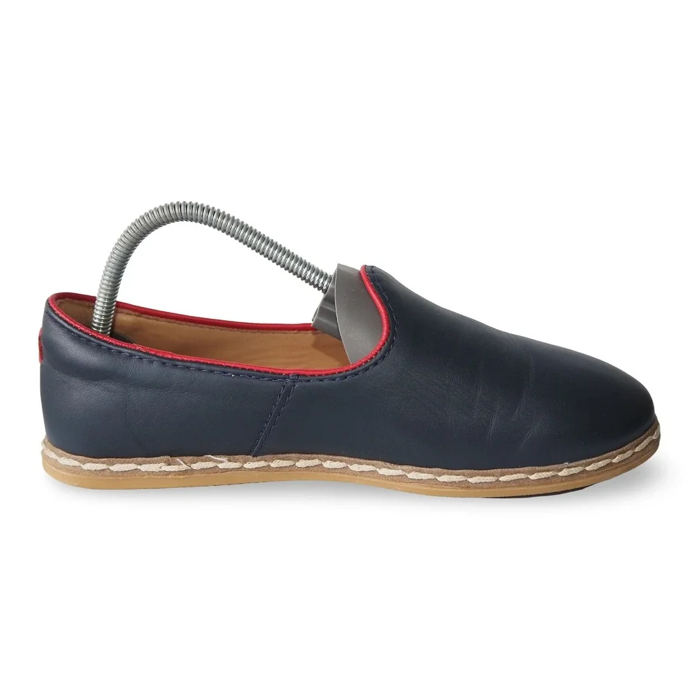 Charix Classic Leather Minimalist Slip-on Loafers Womens 7 37 Navy Red Trim
